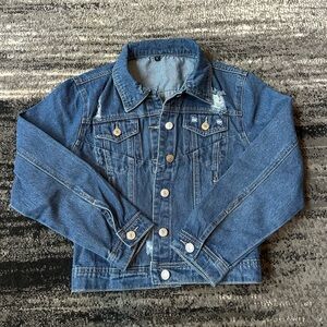 Denim Jacket With Distressing And Pockets